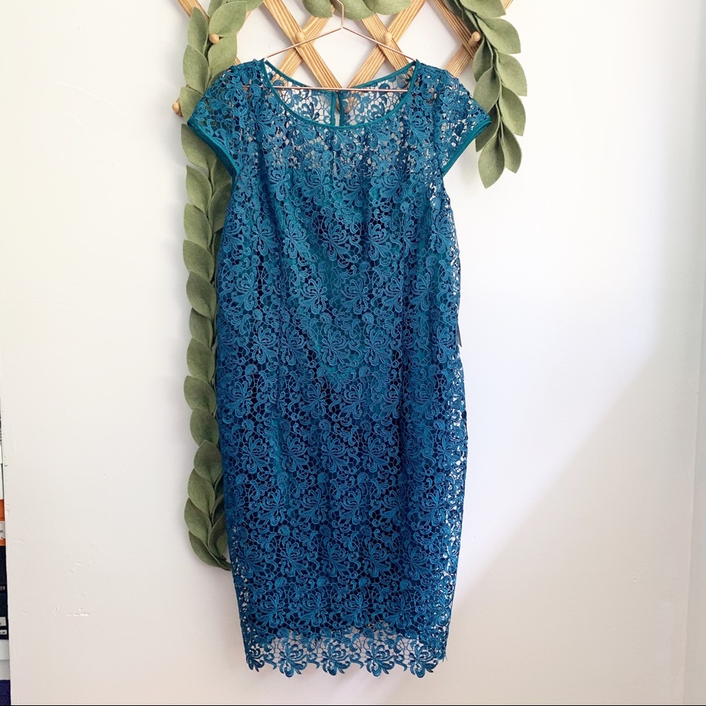 Adrianna Papell Blue Sheath Midi Dress Cap Sleeve